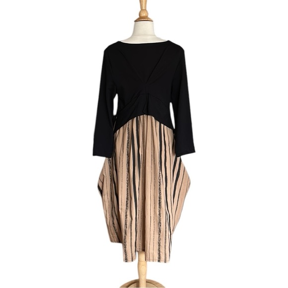 SIMPLY VANITE Lagenlook MIDI Dress Neutral Relaxed Fit Artistic Artsy Layer Look - Picture 6 of 16